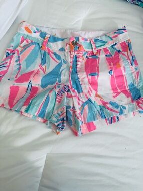 Lilly Pulitzer “The Callahan”Pink, Blue & Mint Tropical Print Jean Shorts